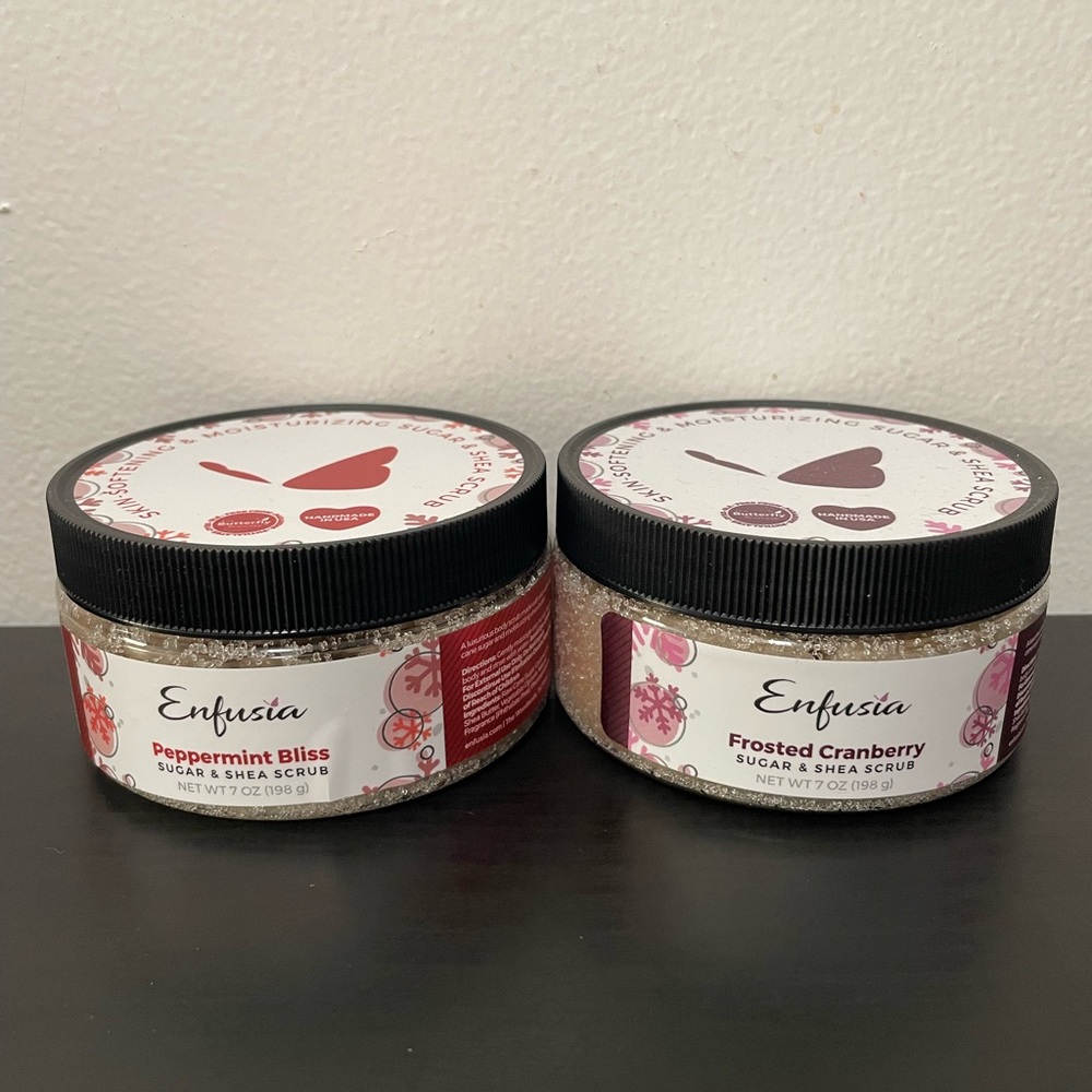Enfusia Frosted Cranberry & Peppermint Bliss Sugar Shea Scrub Set NEW Christmas